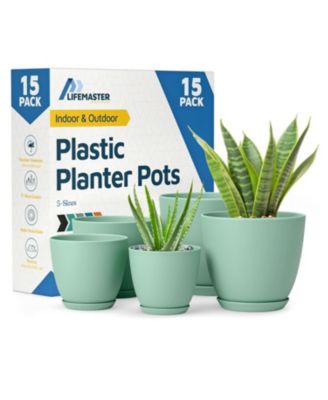 Brown plant pots 15-pack with drainage holes & saucers indoor outdoor  planters for flowers & houseplants durable weatherproof design