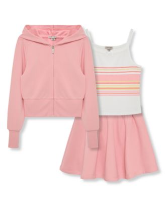 Girls' 7-16 Long-Sleeve Hoodie, Skort and Top, 3-Piece Set
