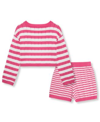 Girls' 7-16 Mixed Stripe Sweater and Shorts, 2-Piece Set