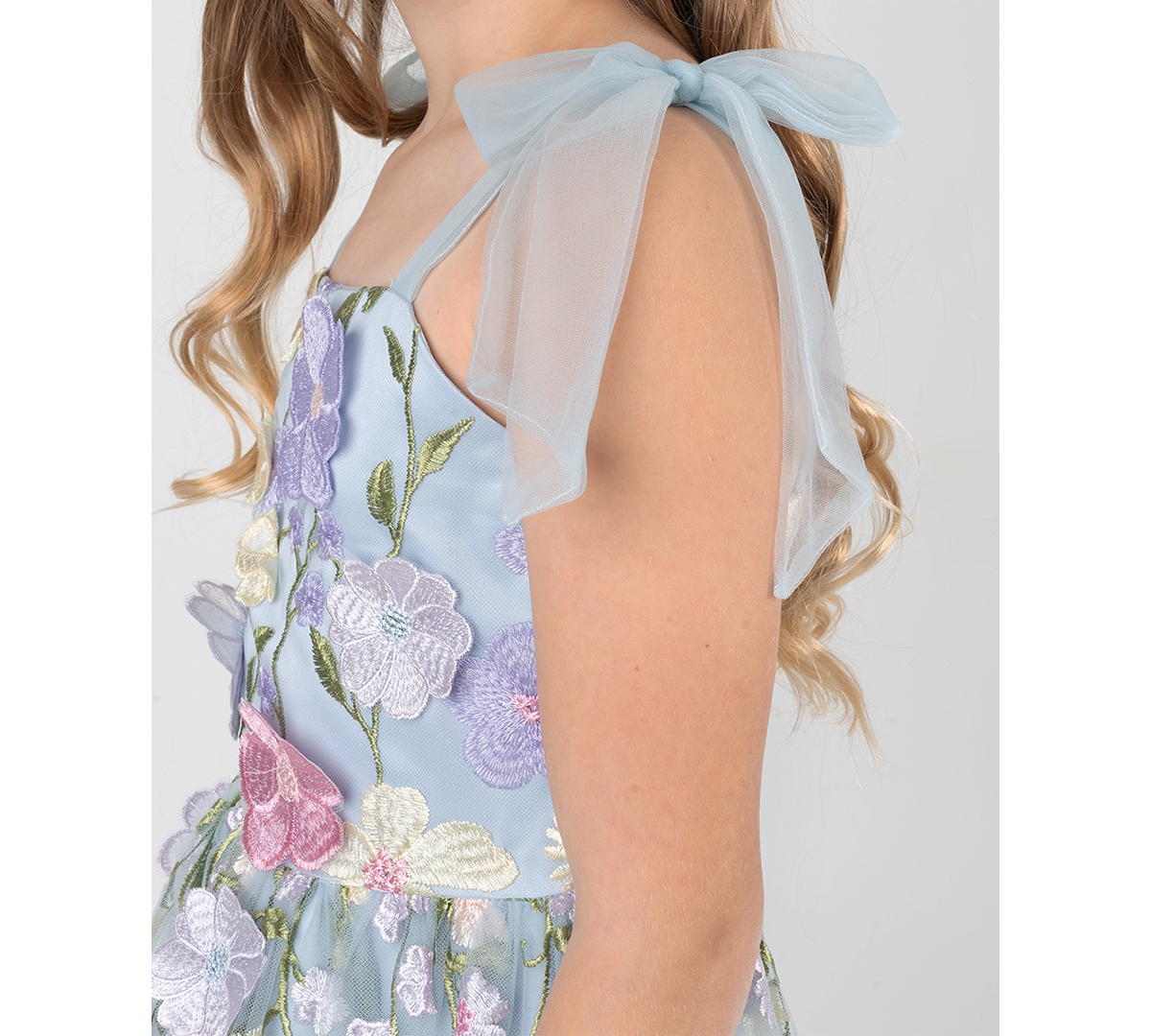 Rare Editions Girls' 7-16 3D Floral Embroidered Mesh Tie Strap Dress