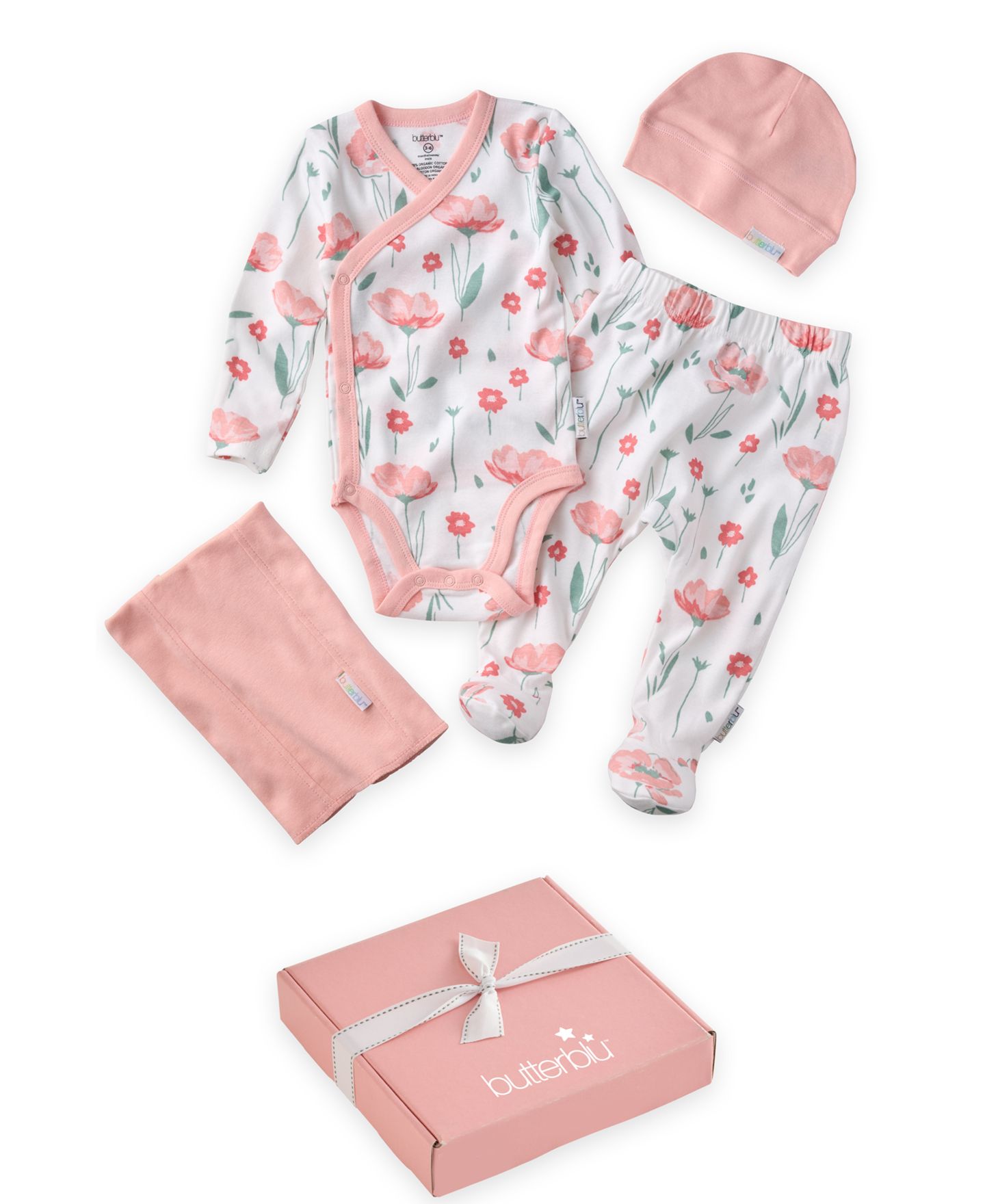 Комплекты butterblu Or Organic Cotton Take Me Home Baby Layette Gift, 5-Piece Set для малышей, цвет: С принтом — фото 1