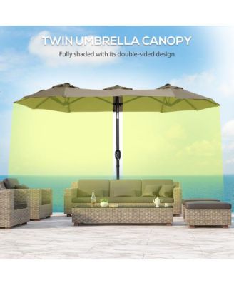 Outsunny Double sided Patio Umbrella 9.5ft Large Outdoor Market Umbrella with Push Button Tilt and Crank Gray