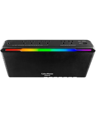 7-Outlet UPS Surge Protector with USB Ports and RGB Lighting
