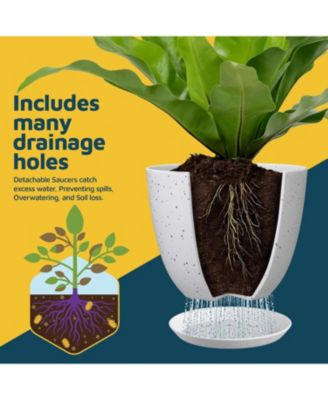 10-pack white & gray plant pots with drainage holes & saucers, stackable, durable, weatherproof for indoor/outdoor use