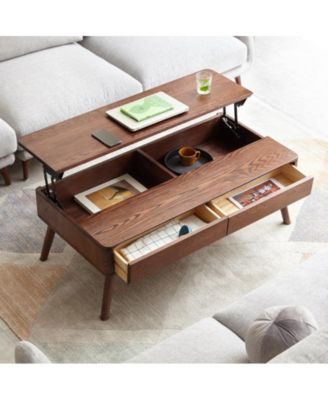 Solid Wood Lift-Top Coffee Table with Hidden Storage & Rounded Corners