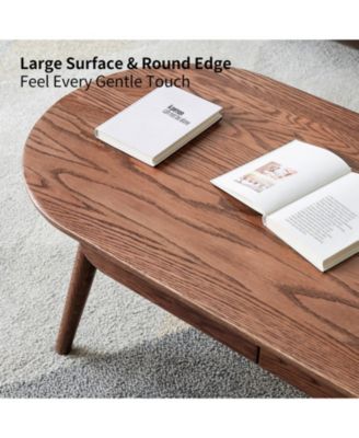 Solid Wood Coffee Table with 2 Drawers, Oval Design & Easy Assembly
