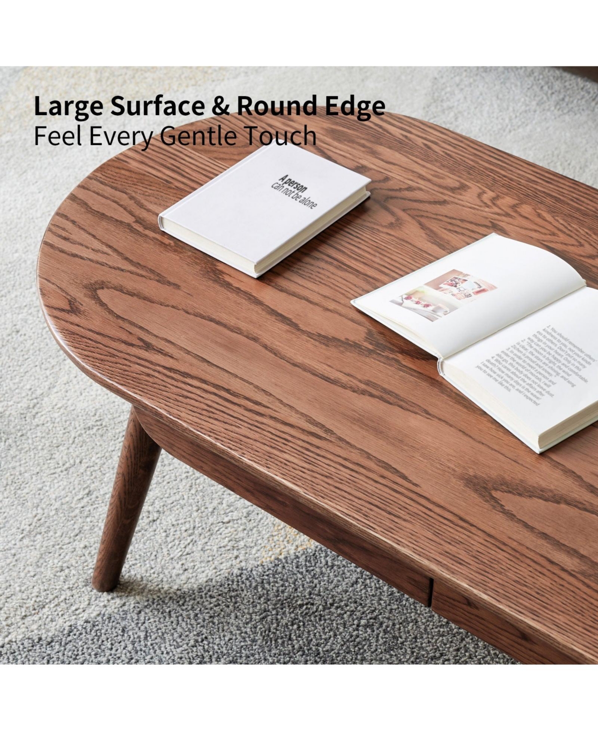 Boyel Living Solid Wood Coffee Table with 2 Drawers, Oval Design & Easy Assembly