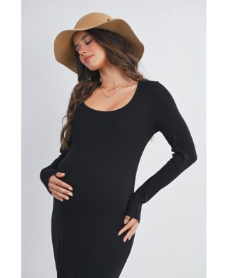 Maternity Long Sleeve Scoop Neck Midi Dress