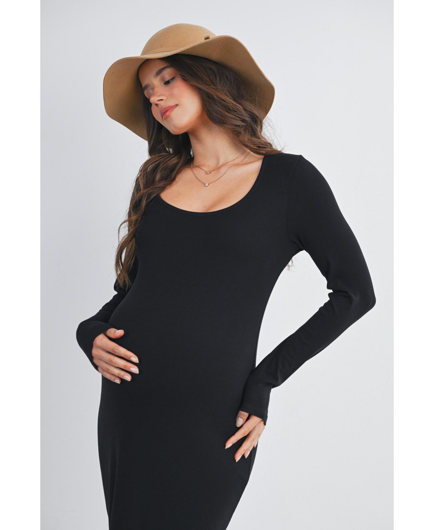 Women's Long Sleeve Scoop Neck Midi Dress