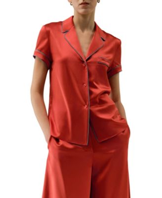 Women's Lsxes Contrast-Trimmed Silk Shirt