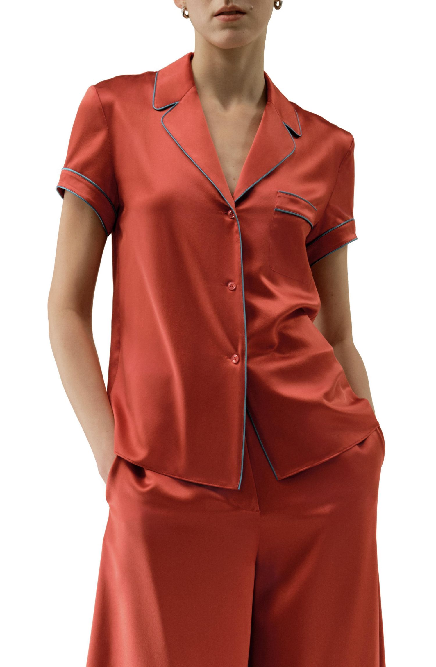 Women's Lsxes Contrast-Trimmed Silk Shirt