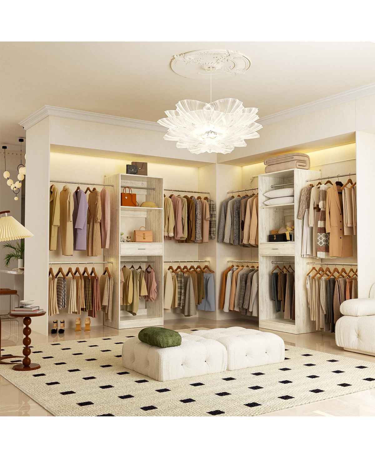 Aheaplus 20.5'' - 96'' Adjustable Closet Hanging Organizer, System with 6 Extendable Rods and A Drawer