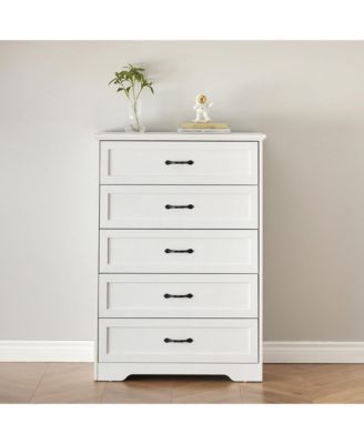 5 Drawer White Modern Dresser, Chest of Drawers Organizers, Closet Storage Cabinet for Bedroom