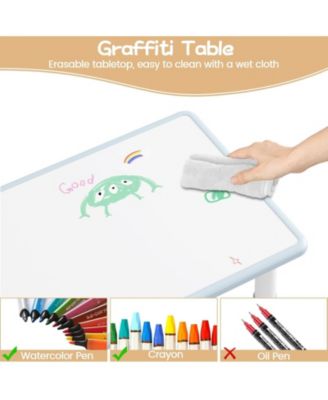 Adjustable Kids Table & 4 Ergonomic Chairs Set, Multi-Activity Graffiti Desktop, Non-Slip, Ages 2-8, Home, Preschool