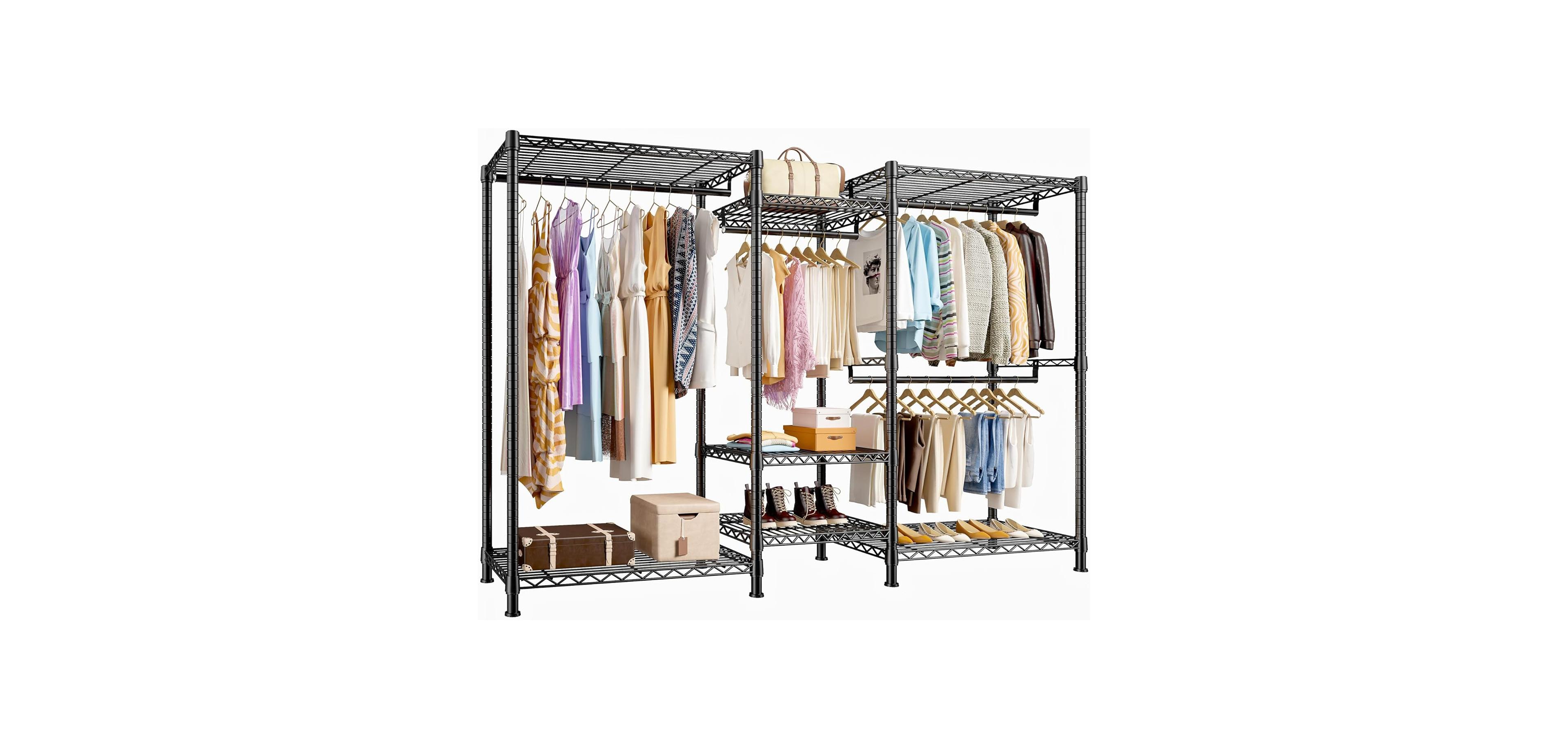 Raybee Clothes Rack Heavy Duty Clothing Racks for Hanging Clothes Adjustable Hanging Clothes Rack Garment Rack