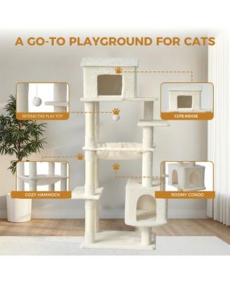 64'' Cat Tree with Unique Cat House, Hammock, Scratching Posts in Beige