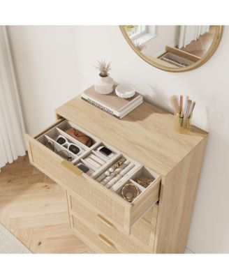 5 Drawer Rattan Dresser for Bedroom, Integrated Cabinet Body & Legs Design