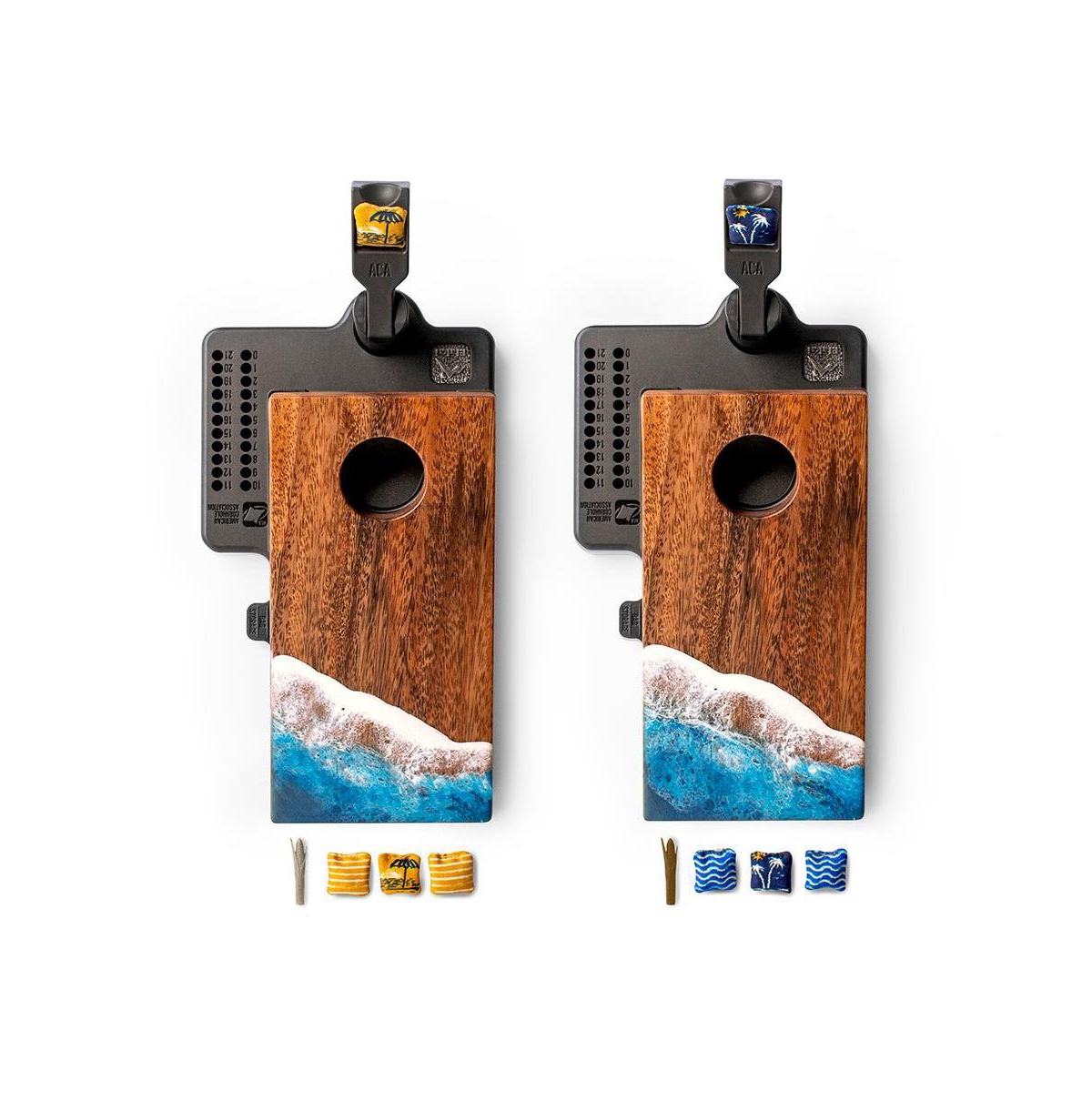 Elakai The Beach Epoxy Resin Double Chuck Art Mini Tabletop Cornhole Game
