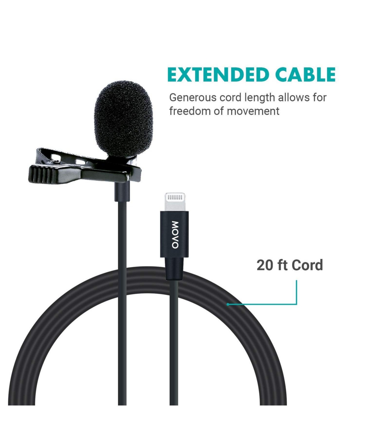 Movo iLav-l Digital Lavalier Omnidirectional Clip on Microphone (Lightning)