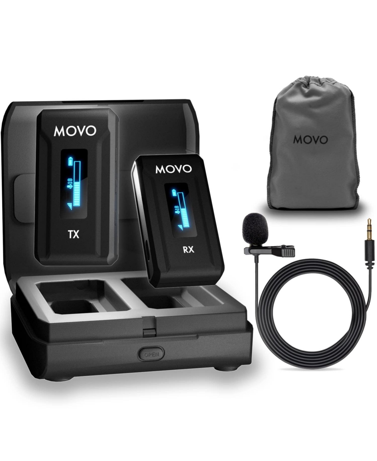 Movo Wmx-2 Wireless Lavalier Microphone System with Charging Case for Cameras