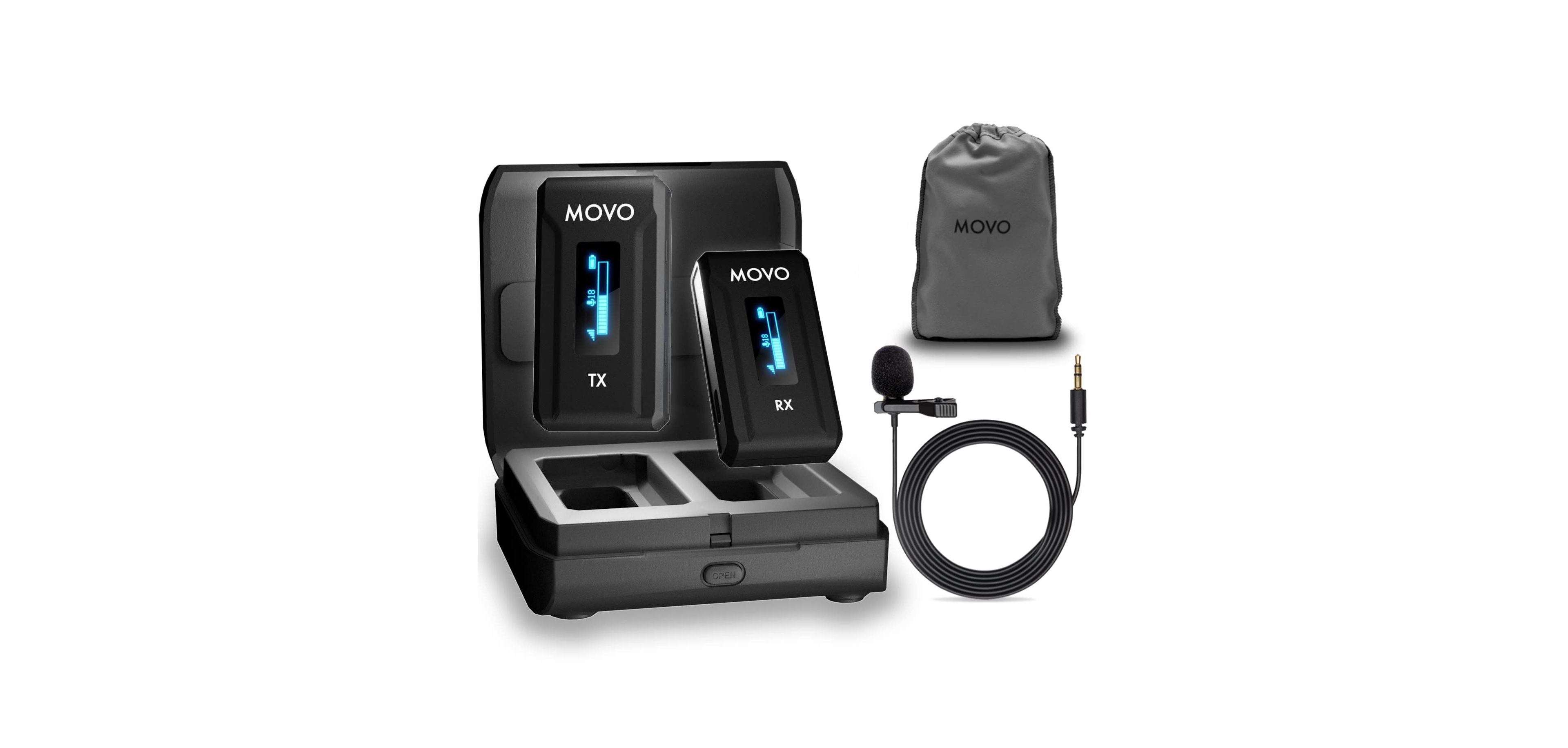 Movo Wmx-2 Wireless Lavalier Microphone System with Charging Case for Cameras