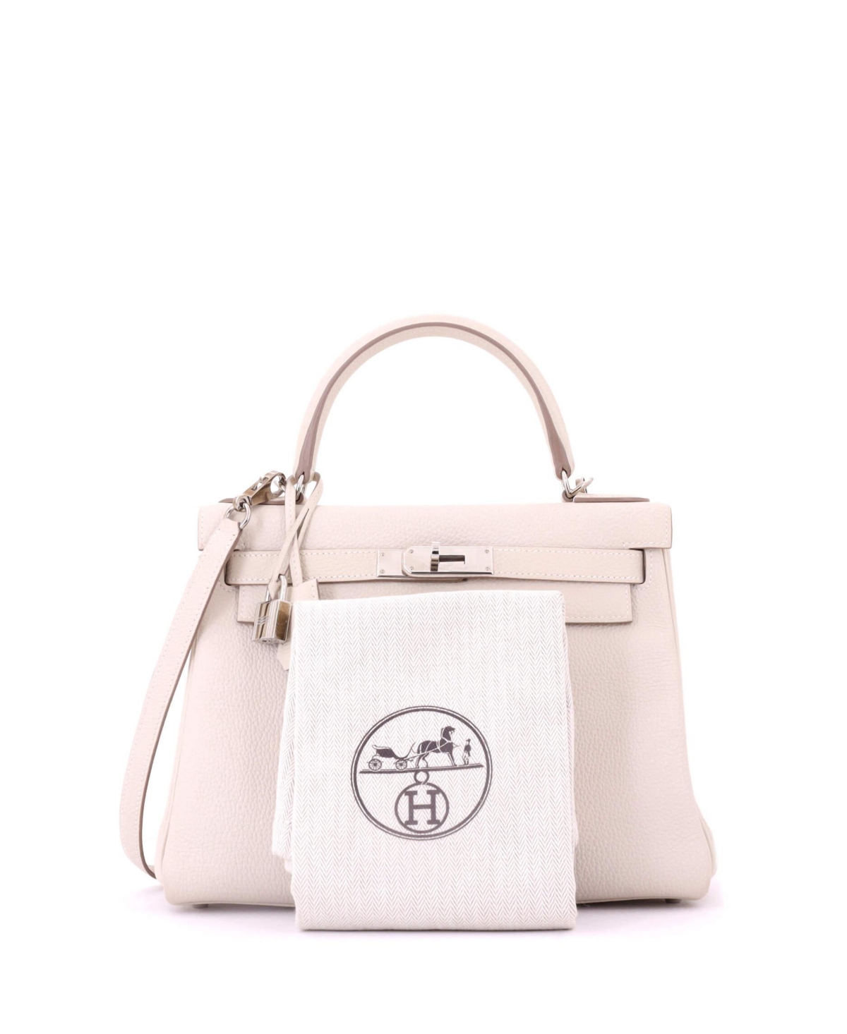 Pre-Owned HERMES Kelly 28 Handbag Light Togo with Palladium Hardware