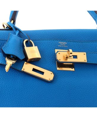 Kelly 28 Handbag Blue Togo with Gold Hardware