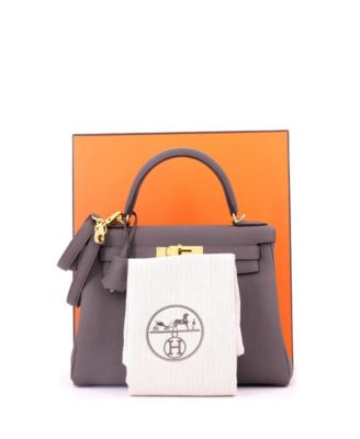 Pre-Owned HERMES Kelly 28 Handbag Grey Togo with Gold Hardware