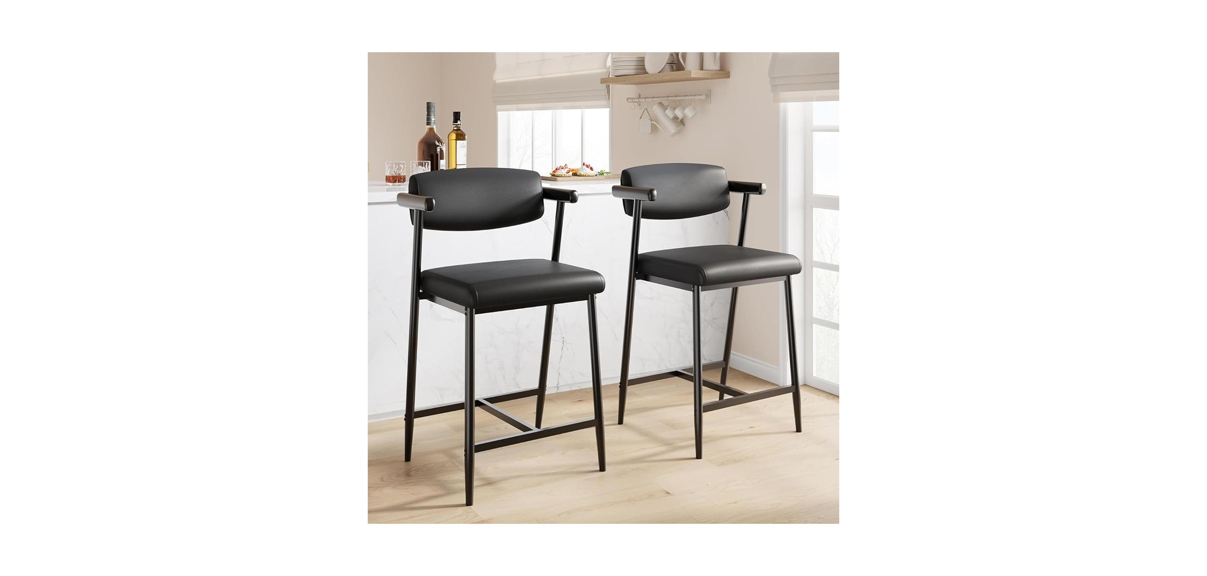 gaomon Bar Stools Set of 2, 26.5 in Upholstered Counter Height Bar Stools for 2 with Armrest, Wider Thickened Cushion, Bar Chairs with Backrest