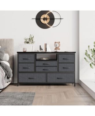 8-Drawer Dresser TV Stand with LED Lights and Charging Station