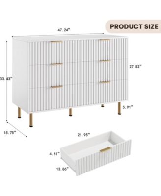 6-Drawer Modern Fluted White Dresser, 47.2 Inch Wide Chest, Deep Drawers, TV Stand, Organizer for Bedroom, Living Room, Kids Room