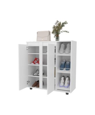 Gitano Shoe Storage Cabinet, 2 Doors, 8 Enclosed Shelves, 3 Open Side Shelves, Freestanding Design, Entryway or Bedroom Use
