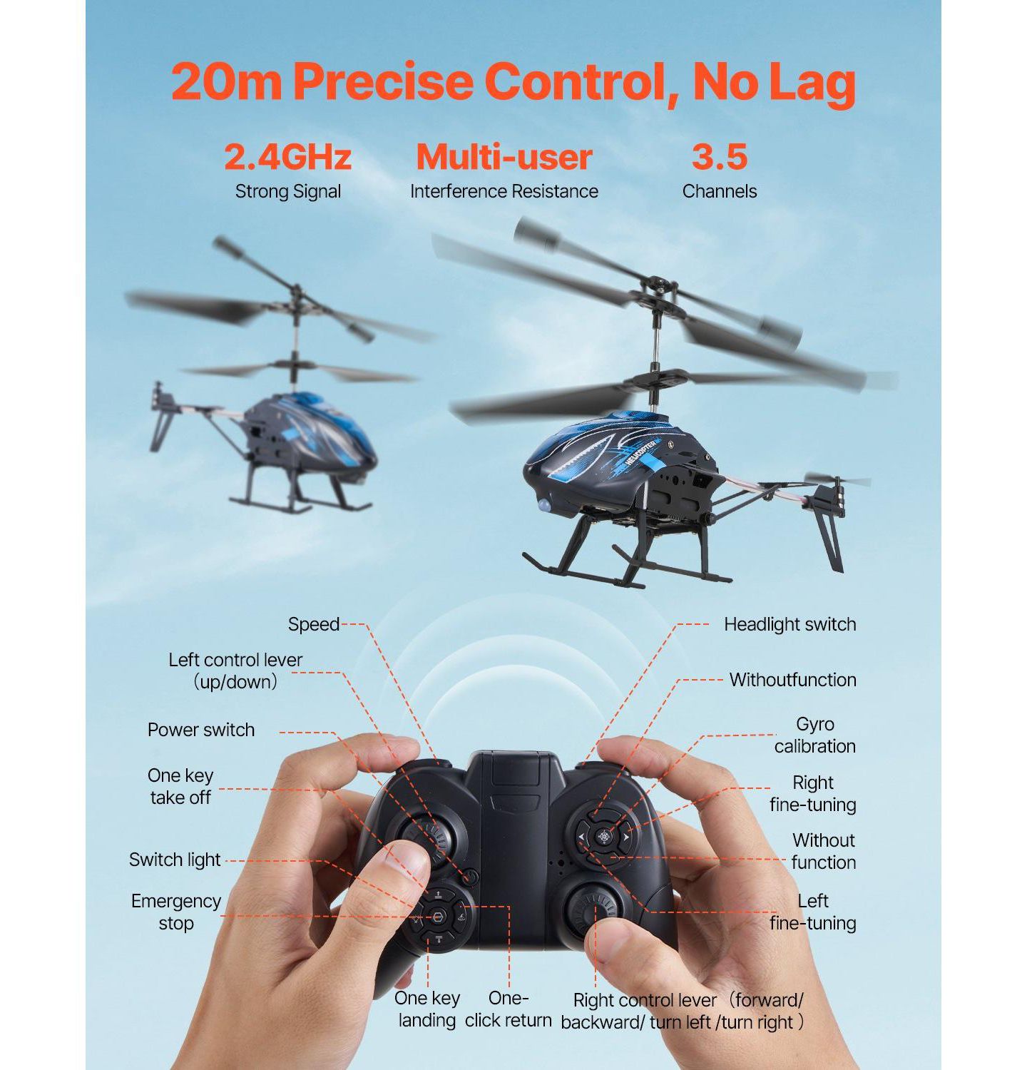 Детская игрушка HONGGE 6-Axis Gyro Stabilization LED Light Remote Control Helicopter, цвет: Синий — фото 11