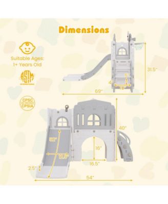 Indoor Toddler Slide Playset with Climber Tunnel Basketball Hoop and Activity Center