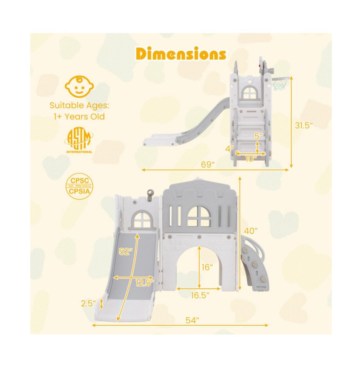 Hongge Indoor Toddler Slide Playset with Climber Tunnel Basketball Hoop and Activity Center