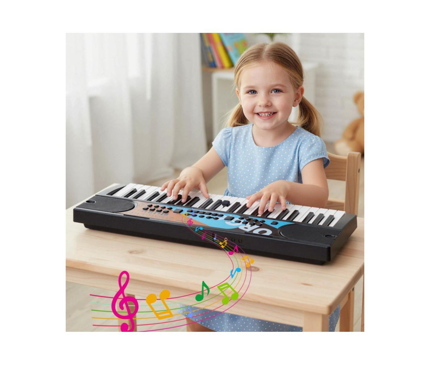 Детская игрушка HONGGE 49 Key Kids Electronic Keyboard Piano with Microphone, цвет: Чёрный — фото 2