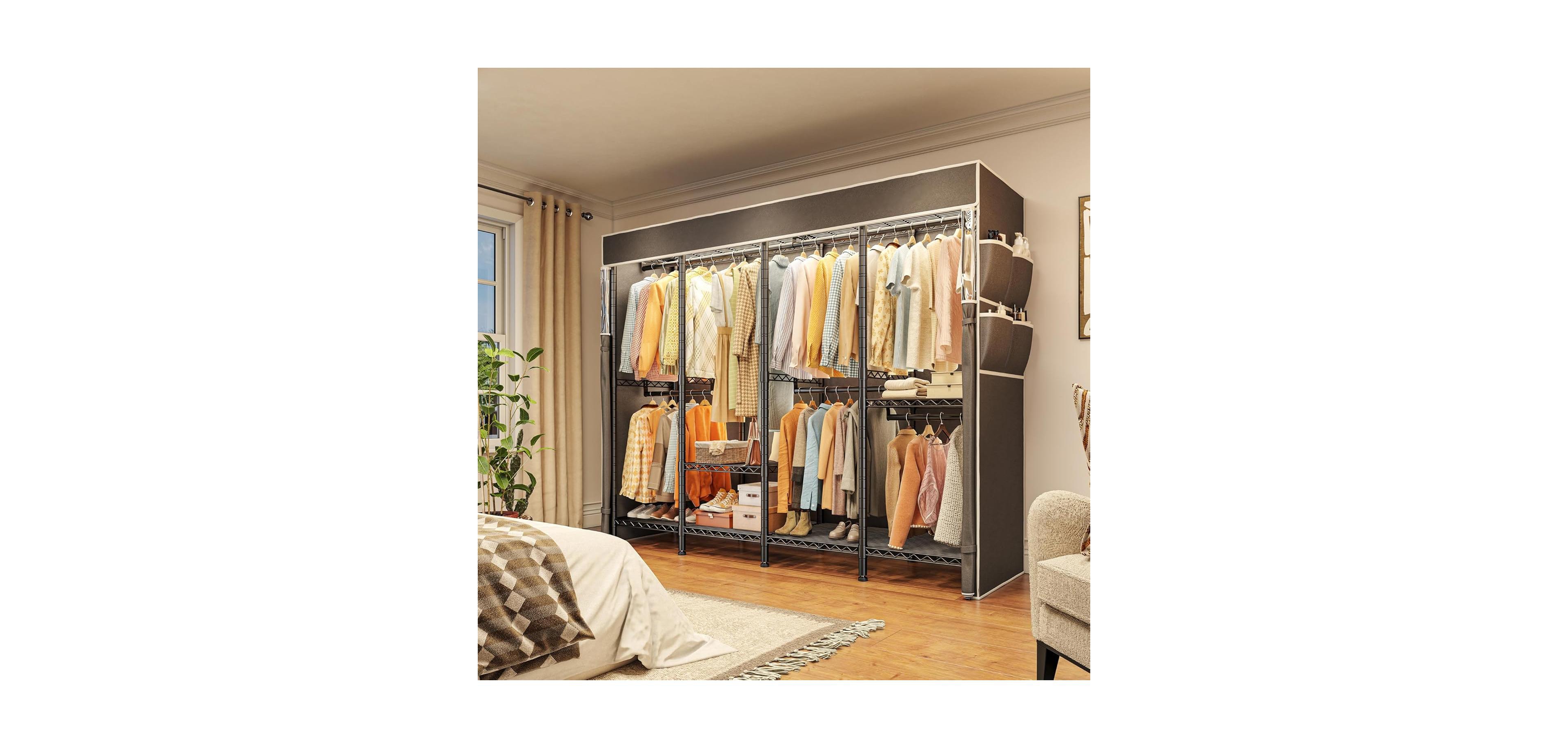 Raybee Clothes Rack with Cover,Clothing Rack for Hanging Clothes,Portable Closet,Adjustable,1150LBS
