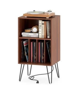Record Player Stand with Charging Station Turntable Stand with Vinyl Storage