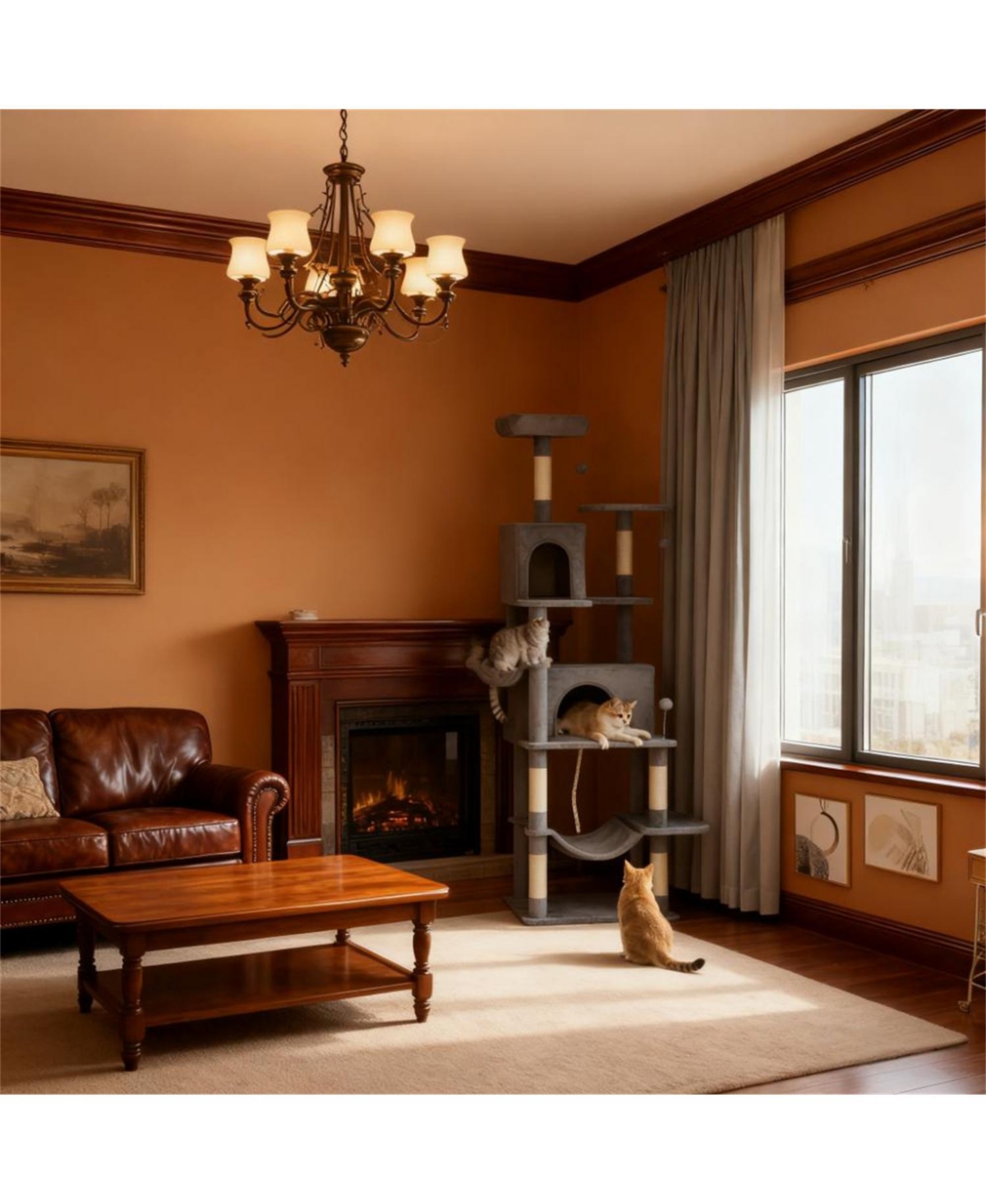 Aostirmotor 80" Tall Cat Tree for Multiple Cats with Condos, Hammocks & Scratching in Dark Grey