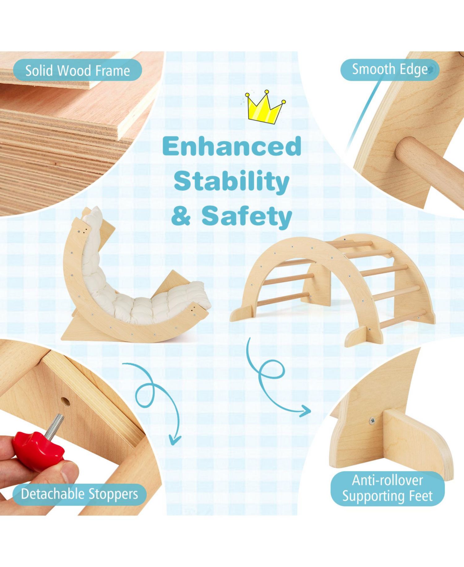 Ages 1-4 6-in-1 Wooden Montessori Climbing Arch Playset