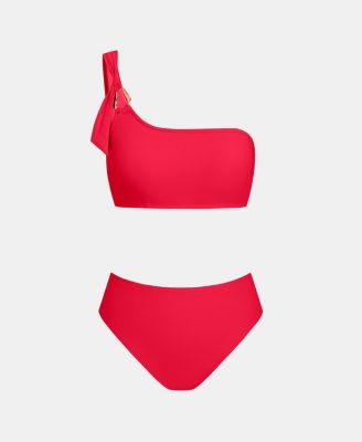 Women's One-Shoulder High-Waist Bikini Set with Metal Detail
