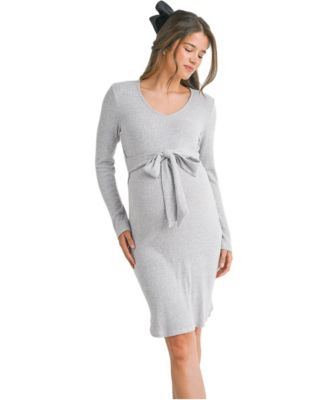 Women's Ribbed Knit Tie-Front V Neck Dress