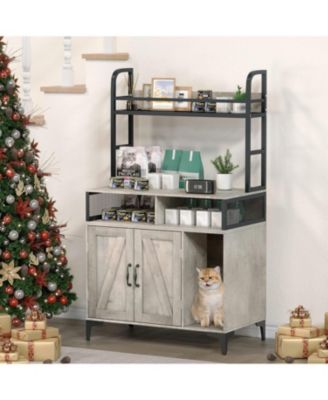 Double Door Litter Box Cabinet Vintage Style, Wooden Cat House, Privacy Protection, Durable Storage for Pets, Gray