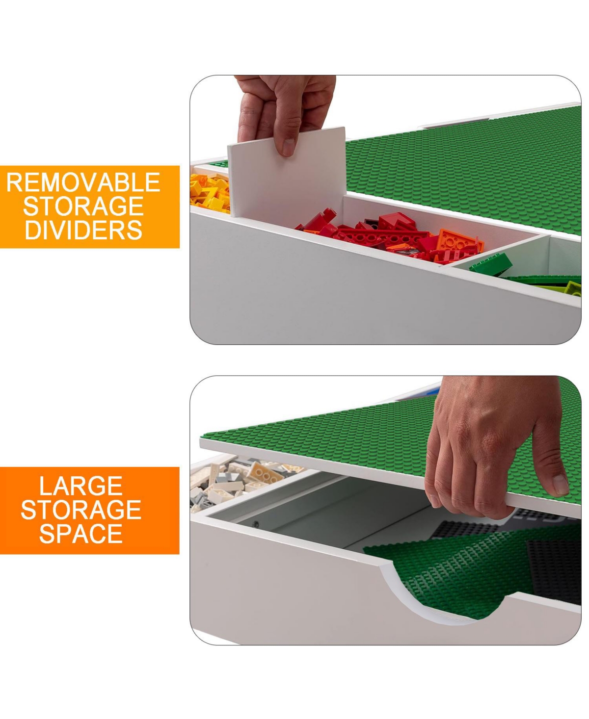 Flynama Kids 2 in 1 Play Table with 7 Storage Compartments 2 Chairs Lego Compatible Building Surface Whiteboard Modern Activity Learning Furniture