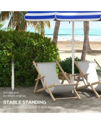 5.7ft Portable Beach Umbrella with Tilt Adjustable Height 2 Cup Holders Hooks UV 40 Plus Blue White Stripe