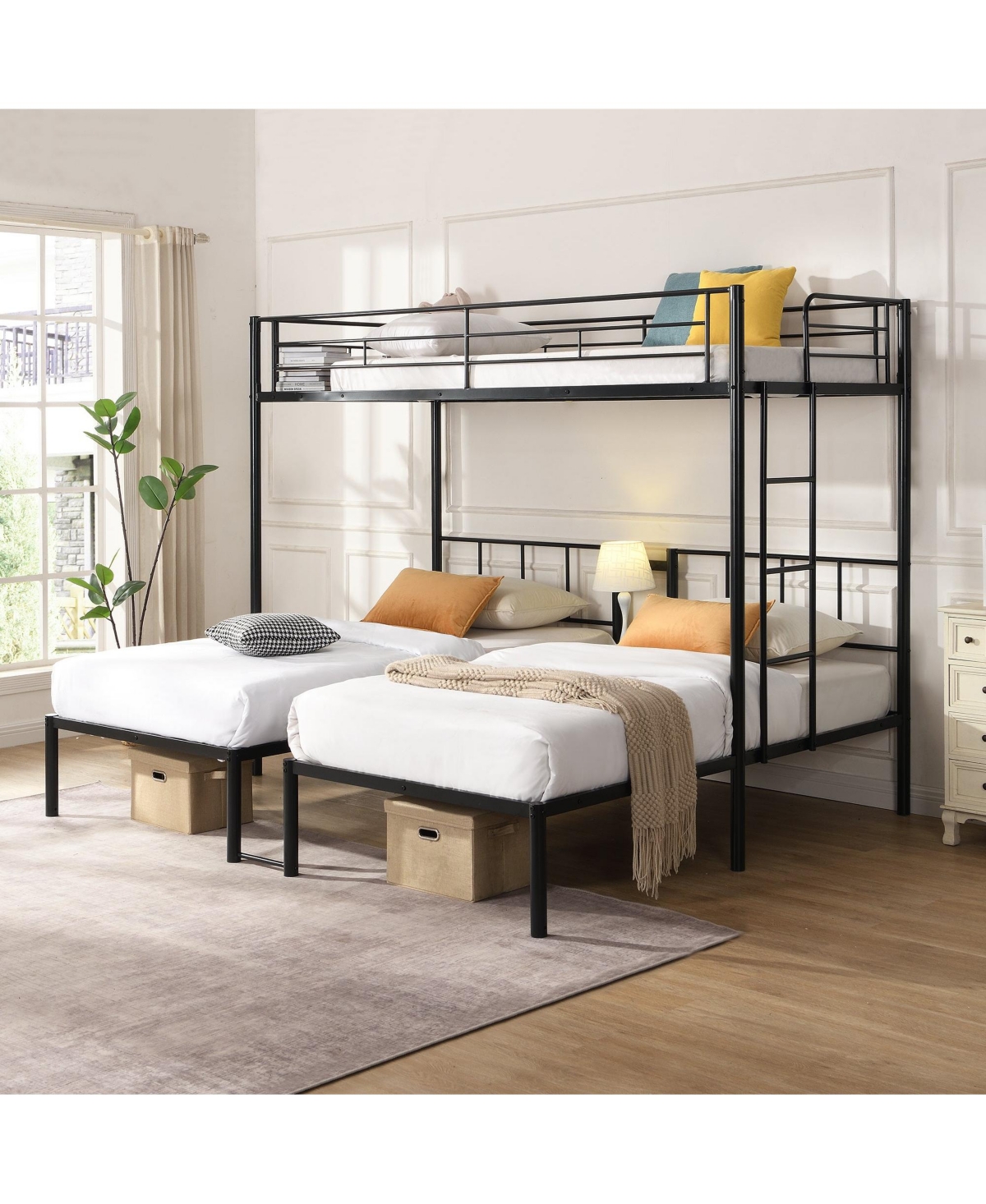 Boyel Living Twin Over Twin Over Twin Metal Triple Bunk Bed with Vertical Ladder and Safety Rails