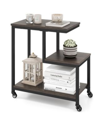 G-shaped Side Table 3-Tier Mobile End Table with Open Shelves