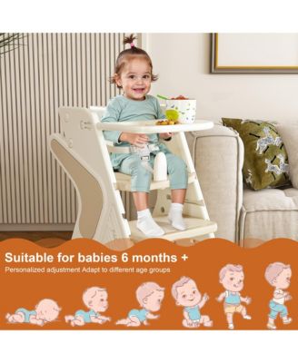 HDPE 3-in-1 Multi Functional Growing Up Baby Dining Chair Adjustable Height Toddler Tower with Seat Belts and Movable Dinner Plate