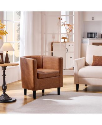 single club chair faux leather barrel-shaped accent arm chair
