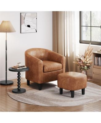 Contemporary Faux Leather Club Chair and Ottoman Set